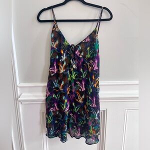 Anthropologie Abstract Bird Print Slip Dress Size L